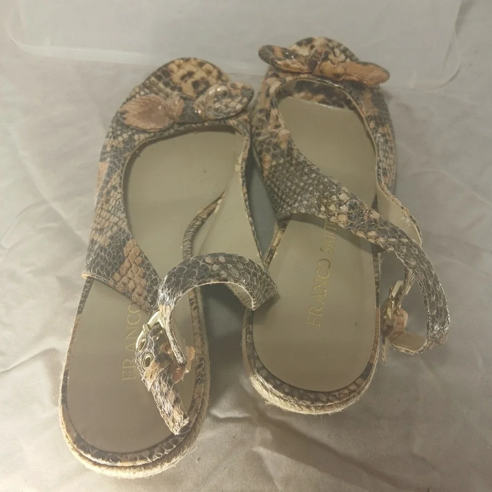 Franco Sarto Cannes Womens‎ Snakeskin Print Espadrille Wedge Sandals Brown 8.5M